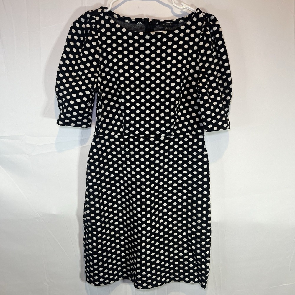 Ann Taylor Womens Black White Polka Dot Pleated Puff Sleeve Sheath Dress Size 0